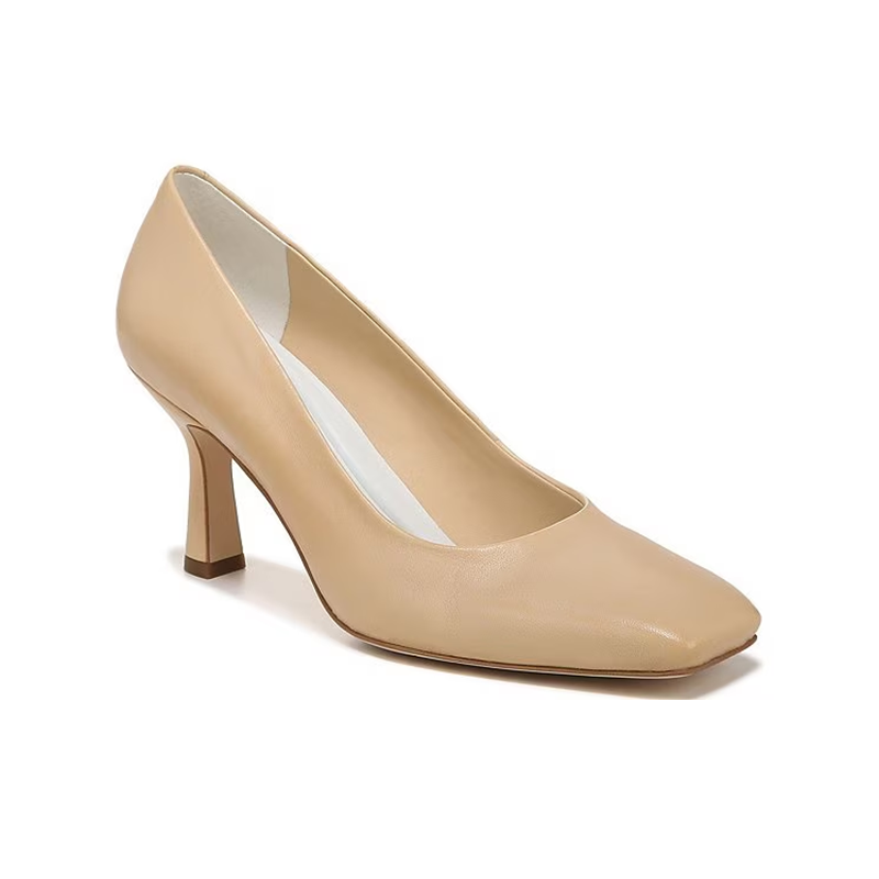 Opp France Full Leather Square-toed High-heeled Shoes Beige