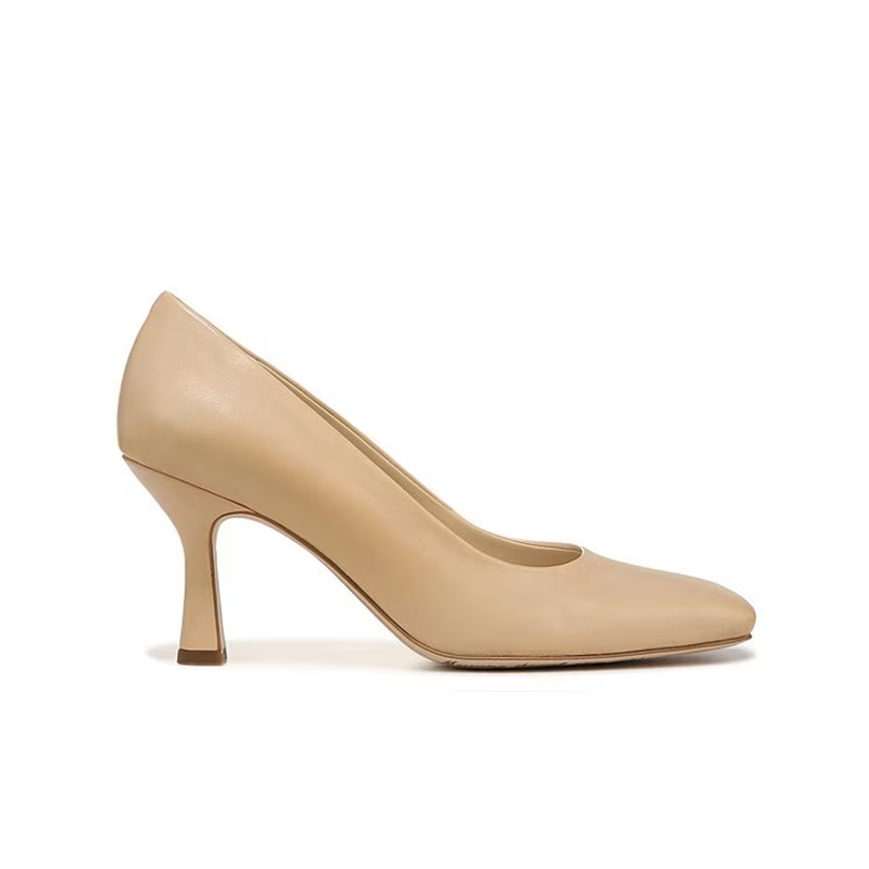 opp france Full leather square-toed high-heeled shoes Beige
