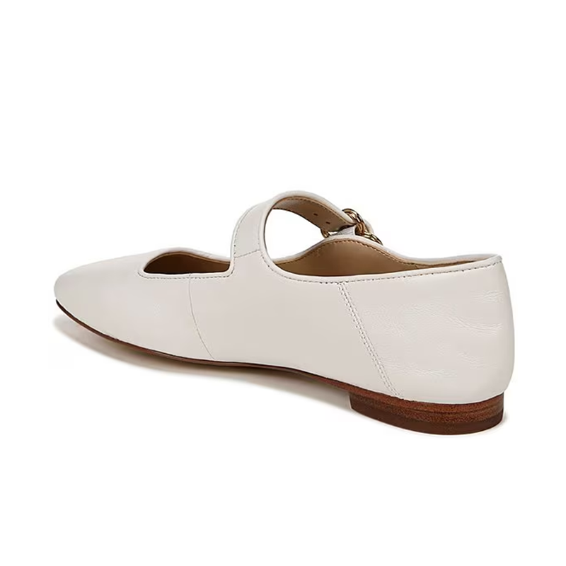 Opp France Genuine Leather Buckle Flat Mary Jane Shoes For Women White