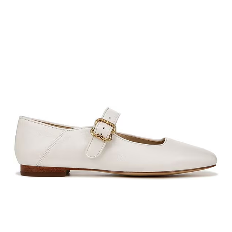 opp france Genuine leather buckle flat Mary Jane shoes for women White