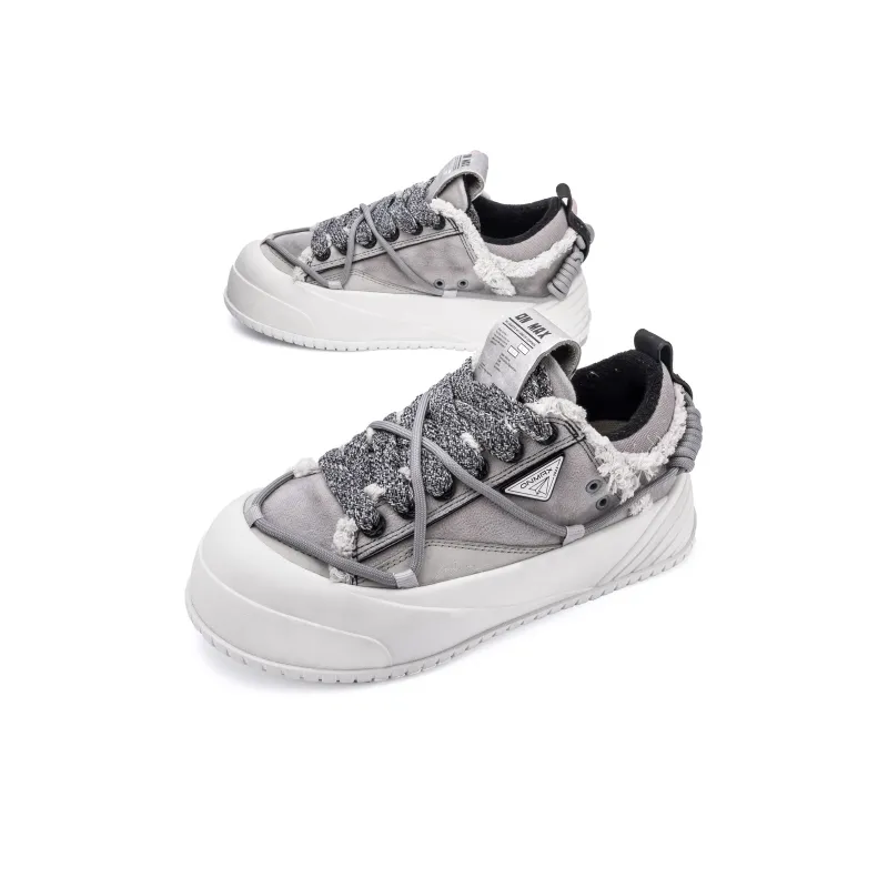 Opp France Gray Lace-up Retro Thick-soled Trendy Unisex Casual Shoes