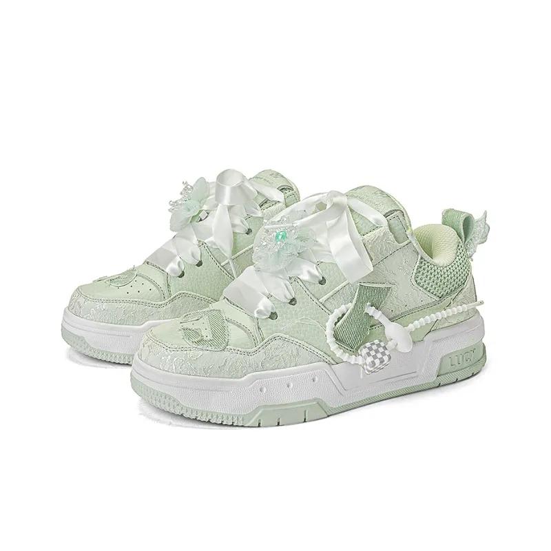 Opp France Green Fresh Cute Breathable Lace Up Casual Shoes For Girls Board Shoes