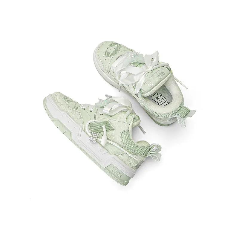 Opp France Green Fresh Cute Breathable Lace Up Casual Shoes For Girls Board Shoes