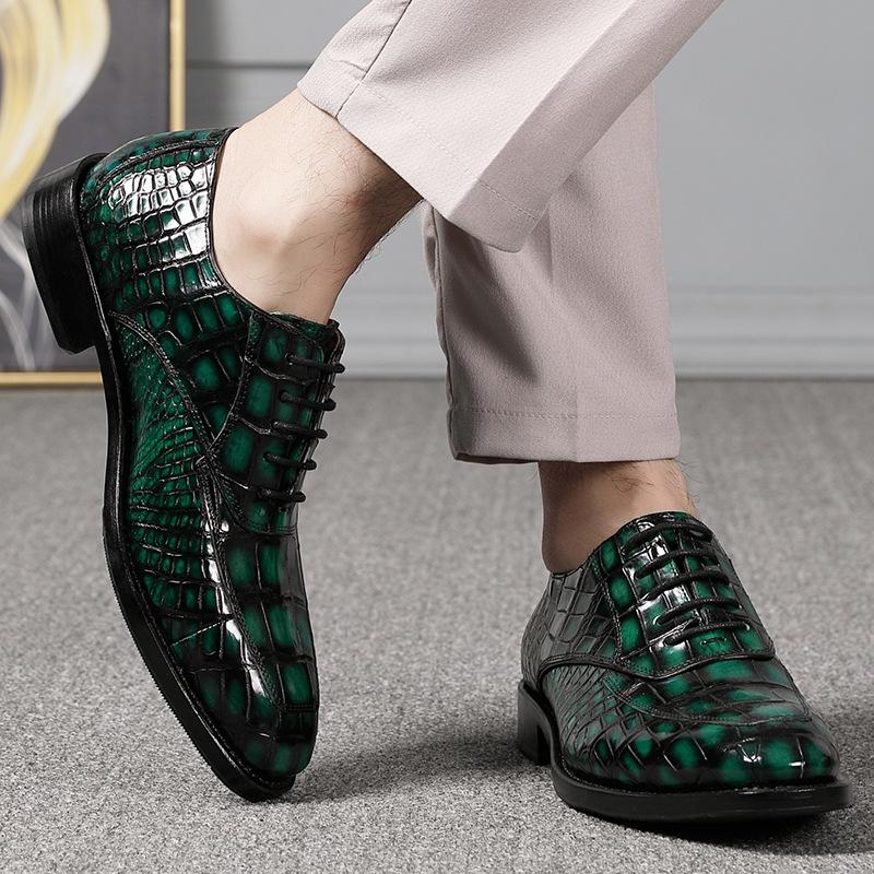 Opp France Green Handmade Crocodile Leather Oxfords