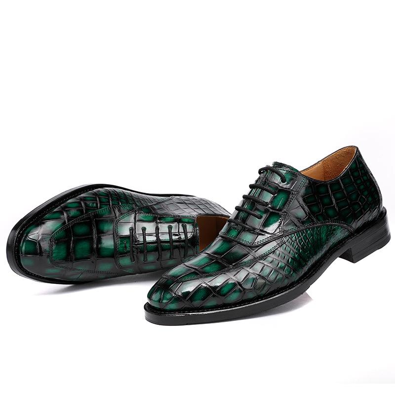 Opp France Green Handmade Crocodile Leather Oxfords