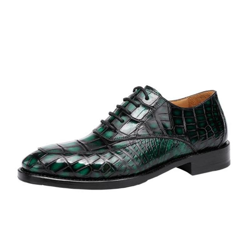 opp france Green Handmade Crocodile Leather Oxfords