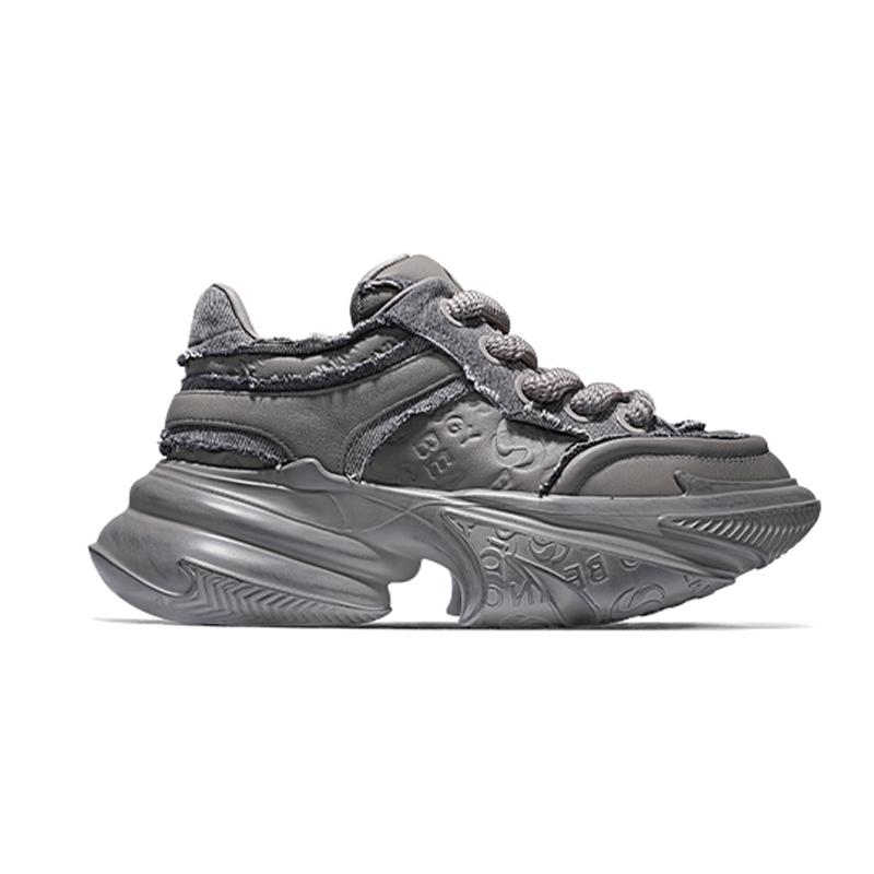 Opp France Grey Design Denim Tattered Style Men’s Dad Shoes Thick Soled Versatile Casual Shoes