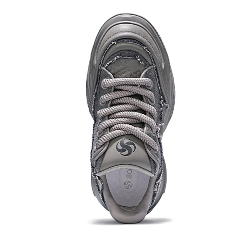 Opp France Grey Design Denim Tattered Style Men’s Dad Shoes Thick Soled Versatile Casual Shoes