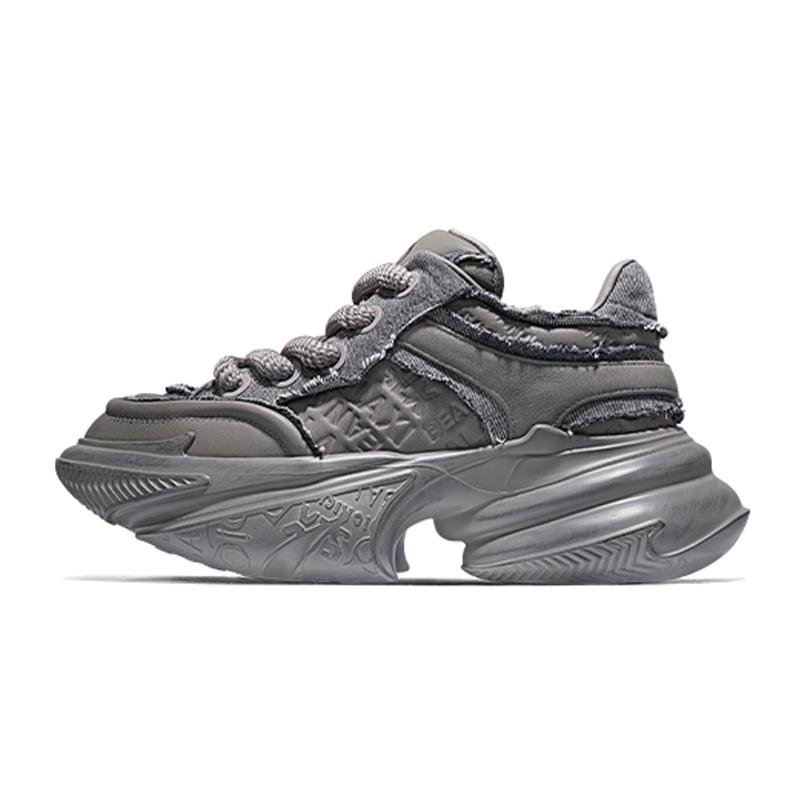 opp france Grey design denim tattered style men’s dad shoes thick soled versatile casual shoes