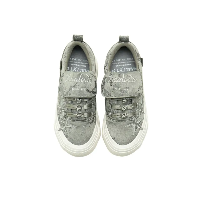 Opp France Grey Lace-Up Star Print Unisex Casual Shoes