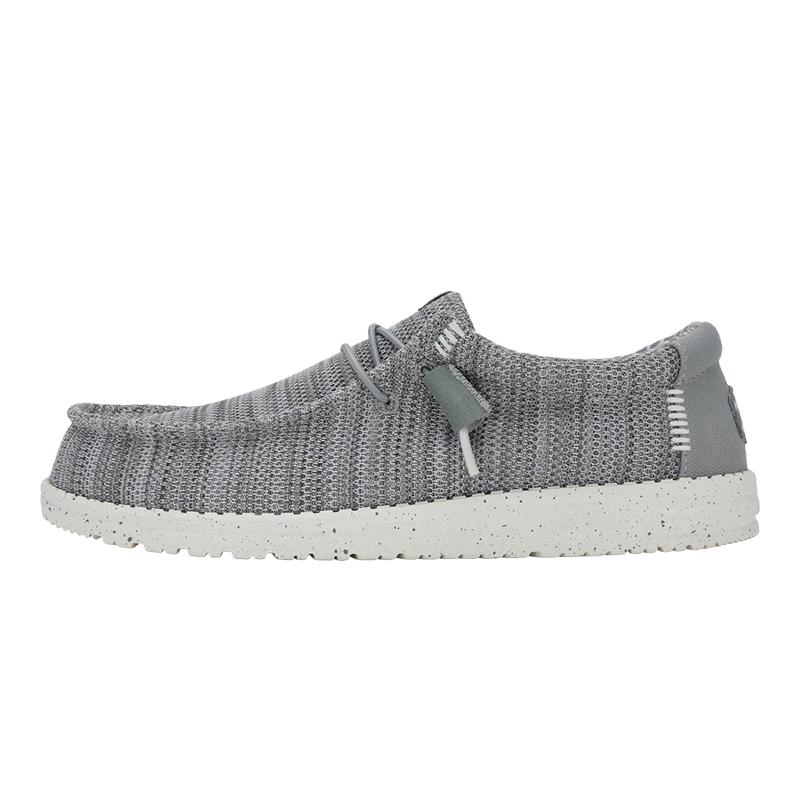 opp france Grey plus size lightweight and breathable fly woven men’s lazy shoe set for casual wear