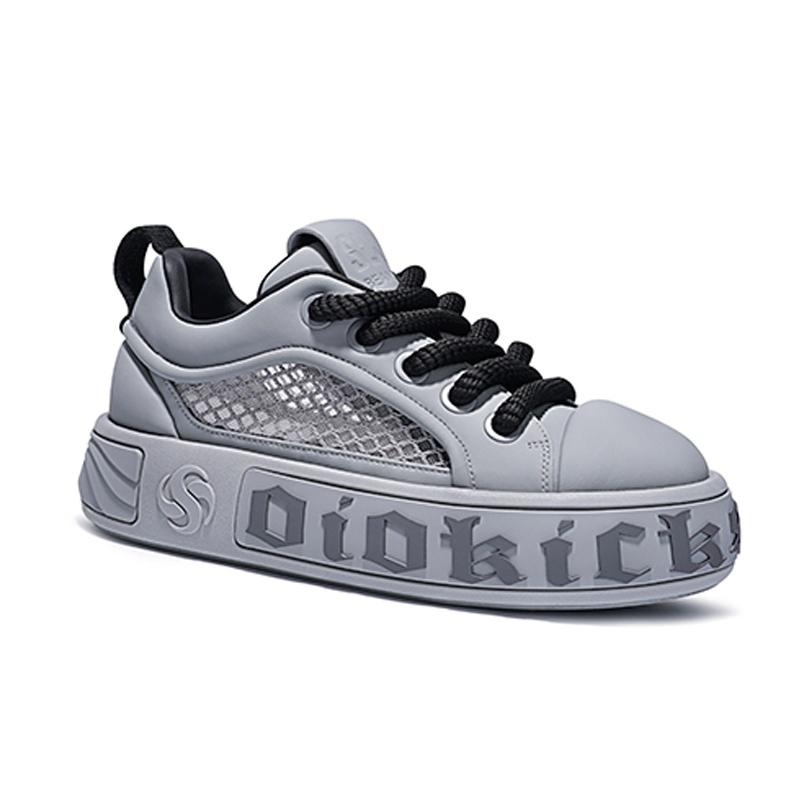 Opp France Grey Summer Men’s Low Cut Casual Shoes Versatile Thick Soled Leather Breathable Board Shoes