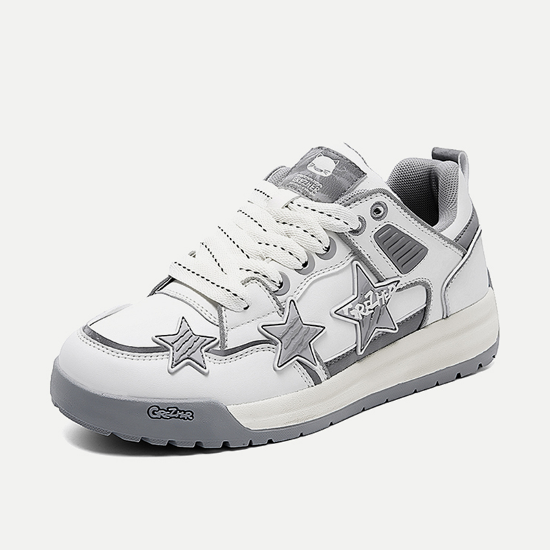 Opp France Grey White Lace Up Star Anti Slip Breathable Unisex Board Shoes