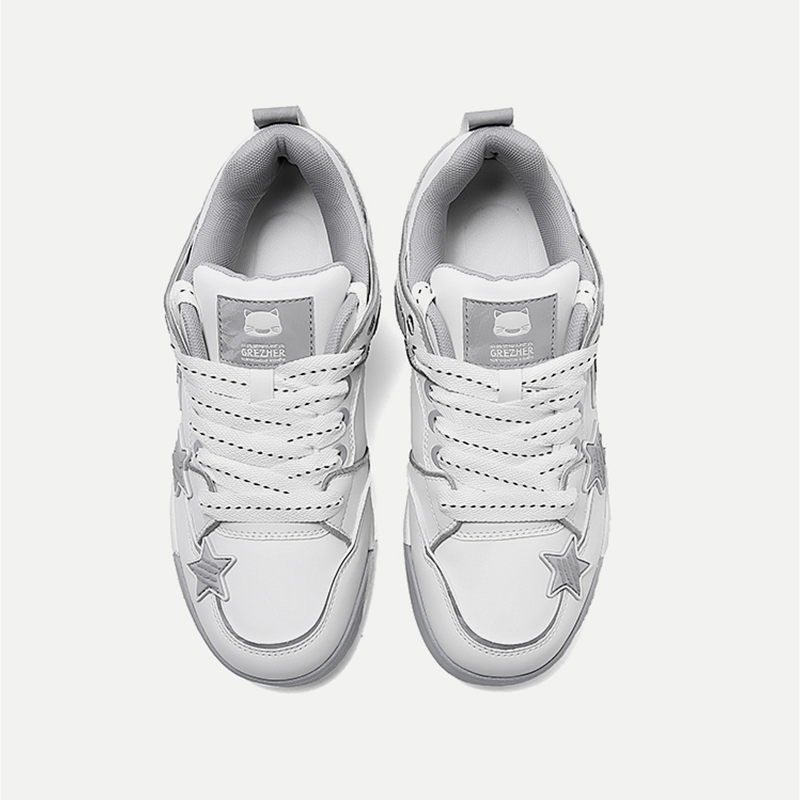 Opp France Grey White Lace Up Star Anti Slip Breathable Unisex Board Shoes