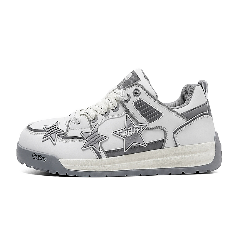 opp france Grey white lace up star anti slip breathable unisex board shoes