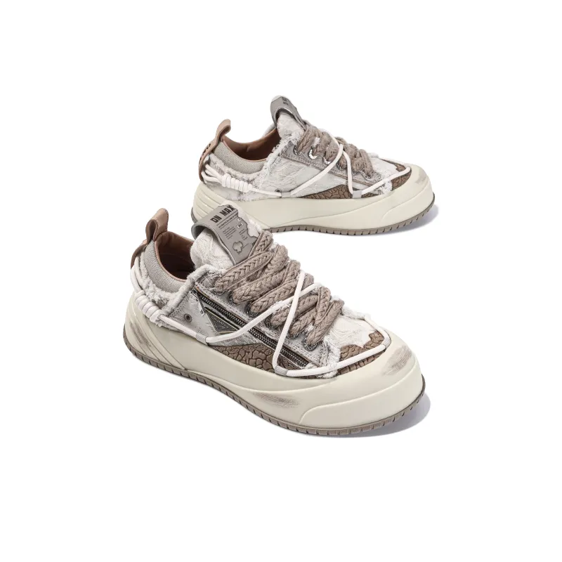 Opp France Khaki Tassel-edged Trendy Lace-up Casual Shoes For Men And Women