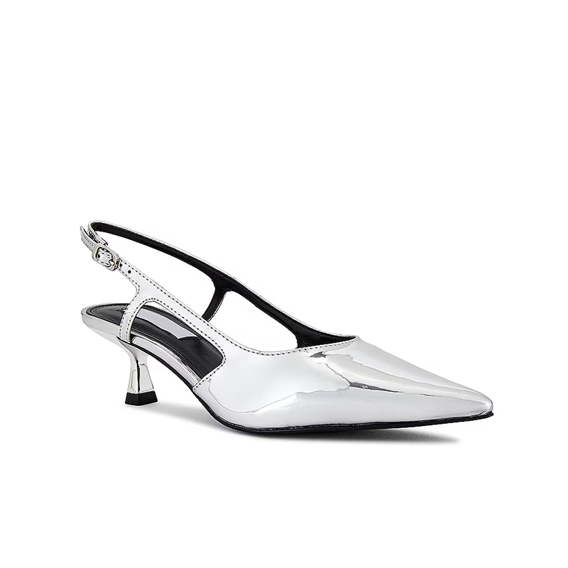 Opp France Kitten Heel Slingback Pumps Silver Single Shoes