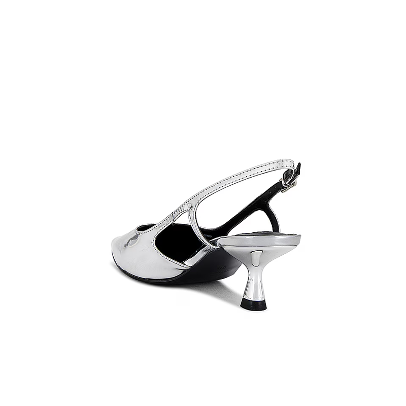 Opp France Kitten Heel Slingback Pumps Silver Single Shoes
