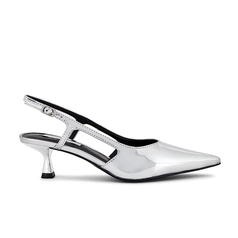 opp france Kitten Heel Slingback Pumps Silver single shoes