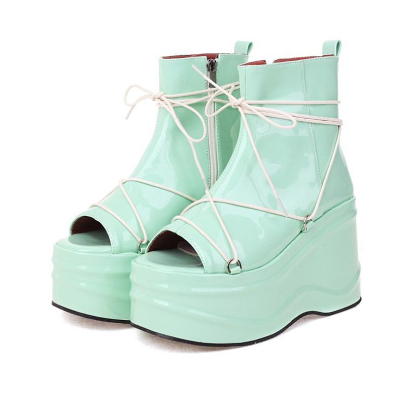 Opp France Lace-Up Platform High Heel Sandals Green