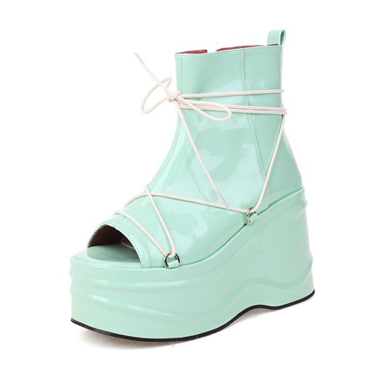 opp france Lace-Up Platform High Heel Sandals Green