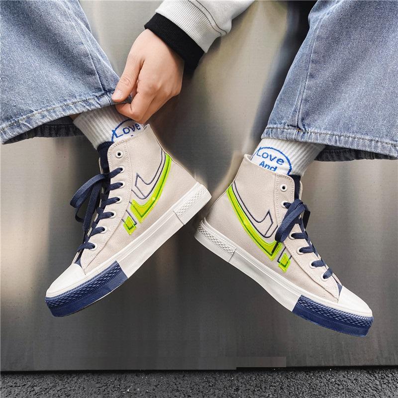 Opp France Men High Top Stitching Color Canvas Shoes Beige