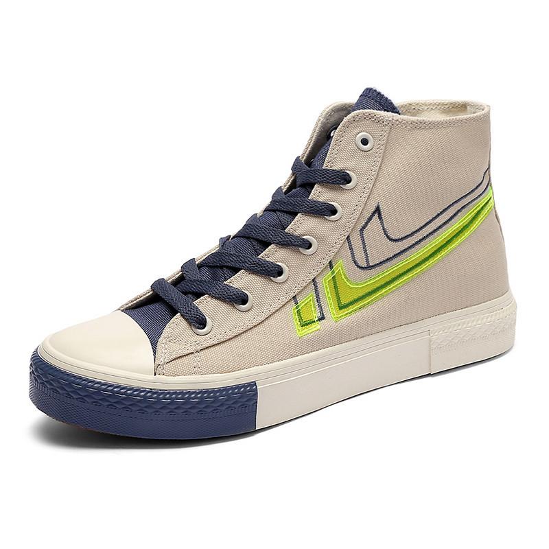 opp france Men High Top Stitching Color Canvas Shoes Beige