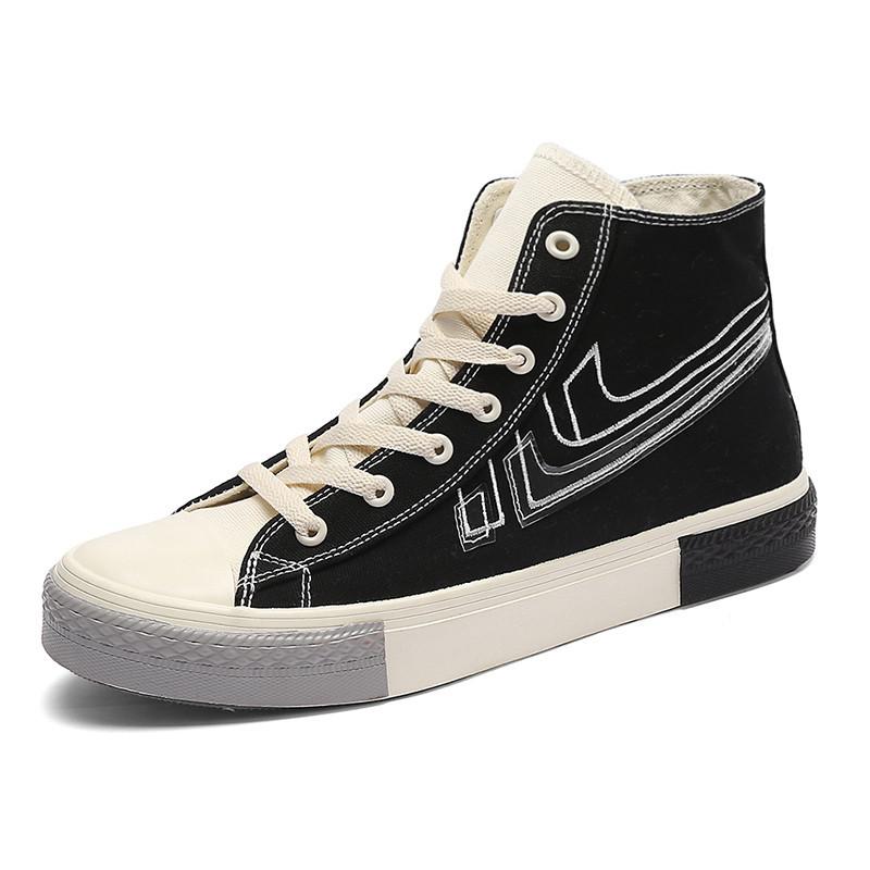 Opp France Men High Top Stitching Color Canvas Shoes Black