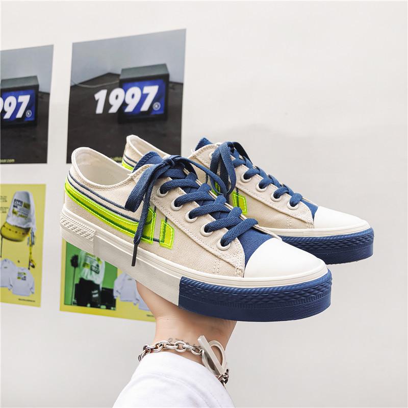 Opp France Men Low Top Stitching Color Canvas Shoes Beige