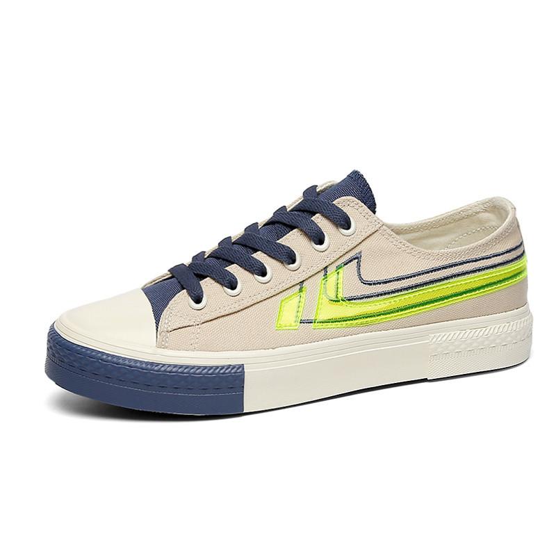 opp france Men Low Top Stitching Color Canvas Shoes Beige