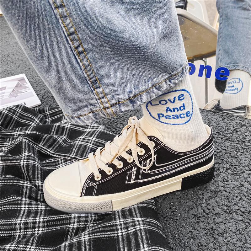 Opp France Men Low Top Stitching Color Canvas Shoes Black