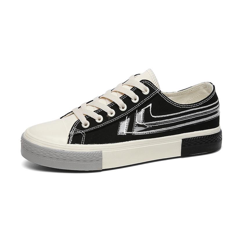 opp france Men Low Top Stitching Color Canvas Shoes Black