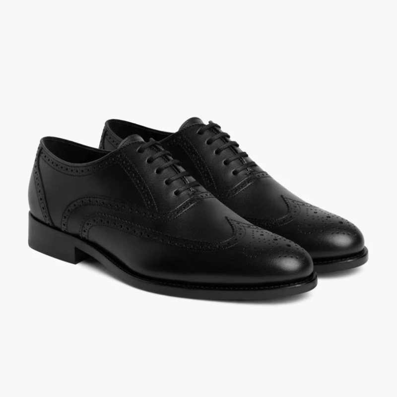 Opp France Men’s Brogue Carved Fashion Lace-Up Leather Shoes Black