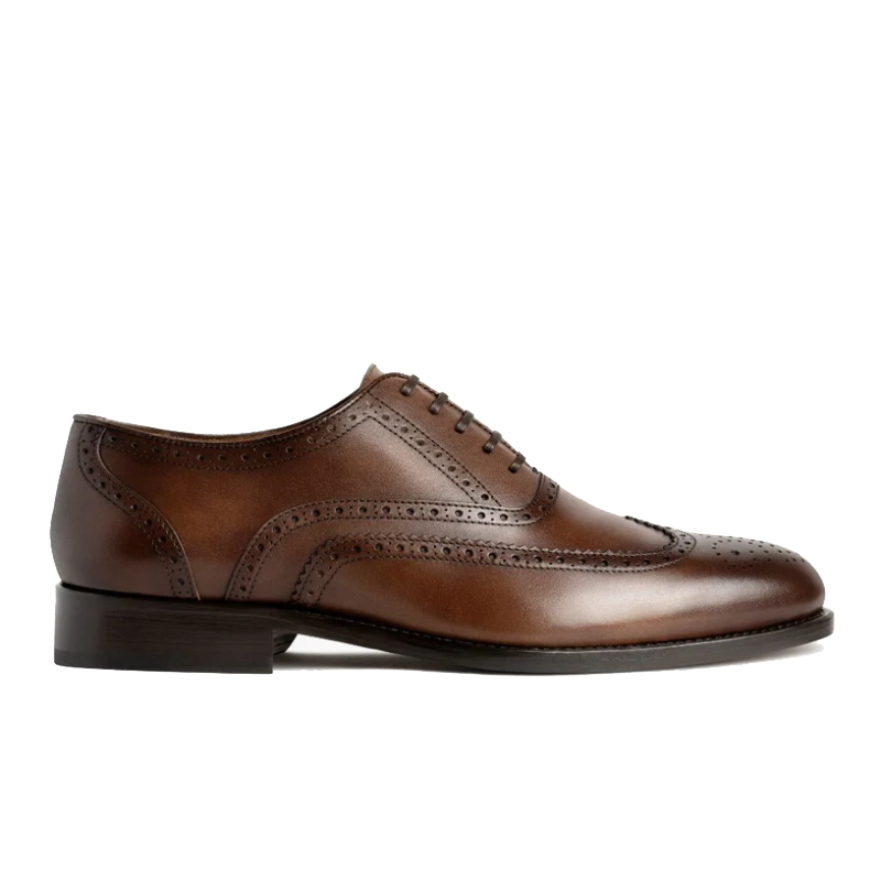 opp france Men’s Brogue Carved Fashion Lace-Up Leather Shoes Cinnamon