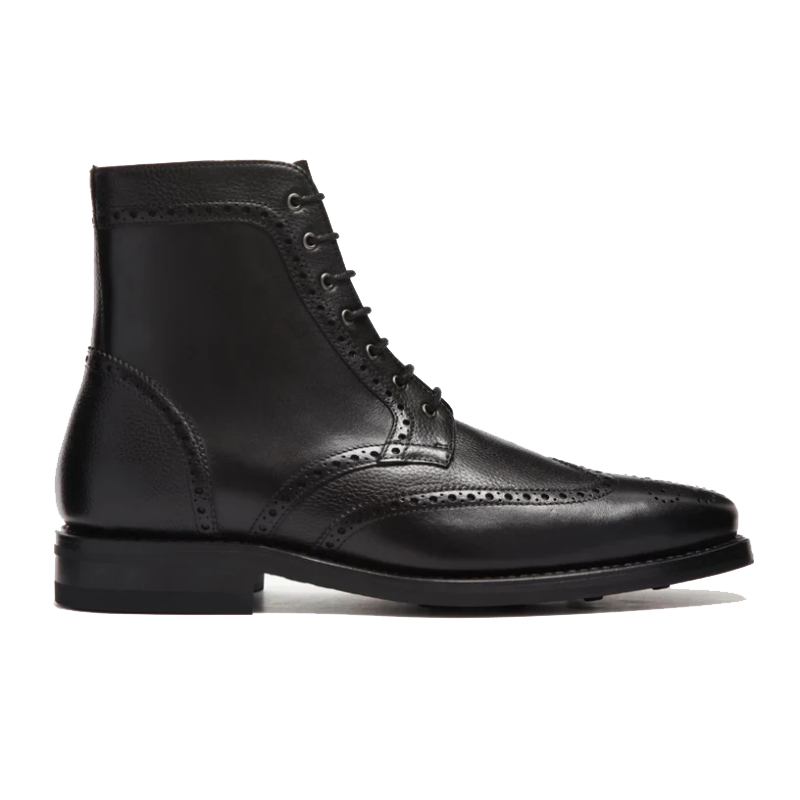 opp france Men’s Brogue Style Round Waxed Cotton Rim Boots Black