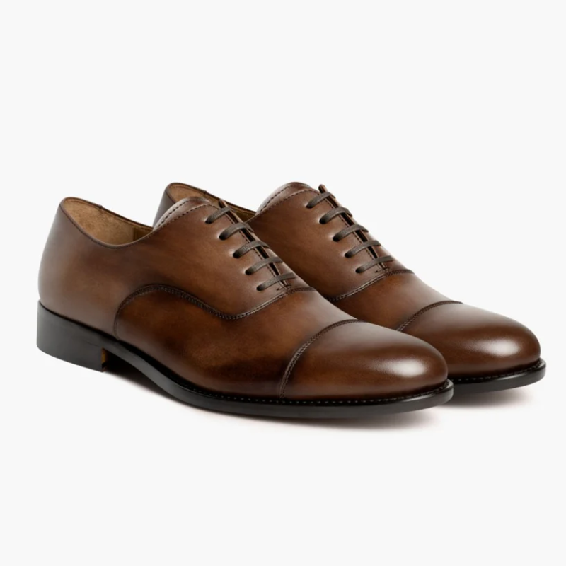 Opp France Men’s Business Fashion Simple Lace-up Leather Shoes Cinnamon
