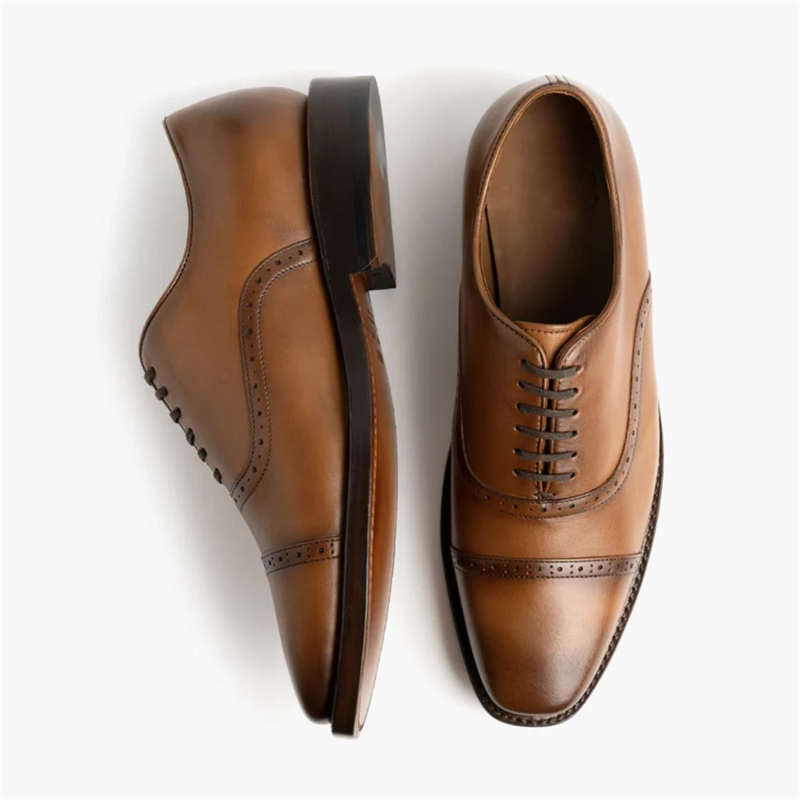 Opp France Men’s Fashion Carved Men’s Lace-up Business Leather Shoes Toffee