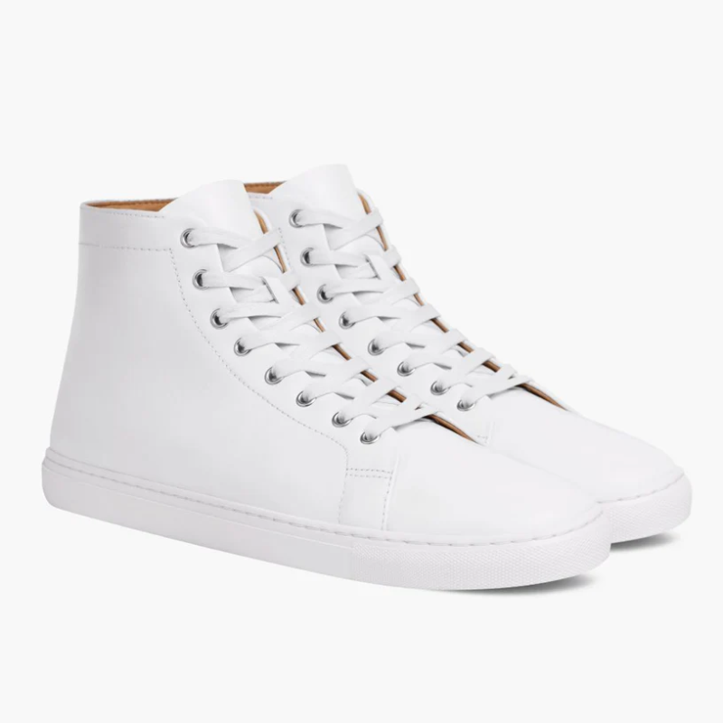 Opp France Men’s High Top Lace-up Simple Leather Casual Shoes White