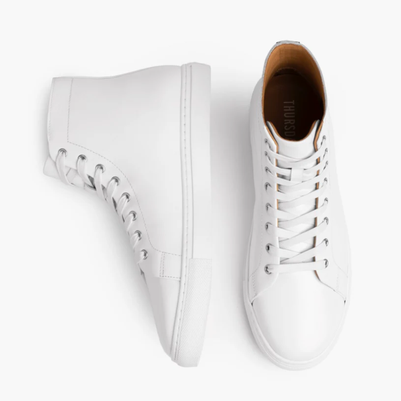 Opp France Men’s High Top Lace-up Simple Leather Casual Shoes White