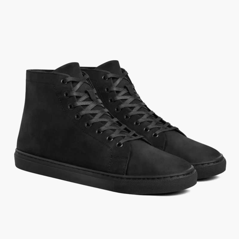 Opp France Men’s High Top Lace-up Simple Leather Casual Shoes Black Matte