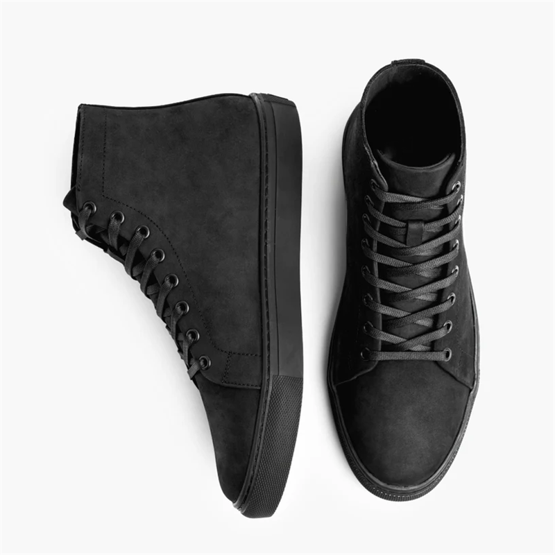 Opp France Men’s High Top Lace-up Simple Leather Casual Shoes Black Matte