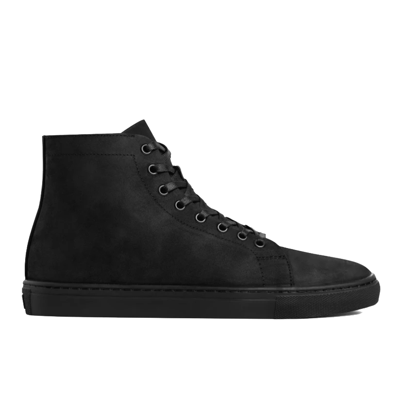 opp france Men’s High Top Lace-up Simple Leather Casual Shoes Black Matte