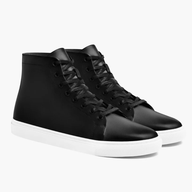 Opp France Men’s High Top Lace-up Simple Leather Casual Shoes Black