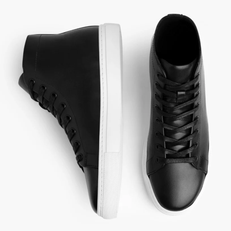 Opp France Men’s High Top Lace-up Simple Leather Casual Shoes Black