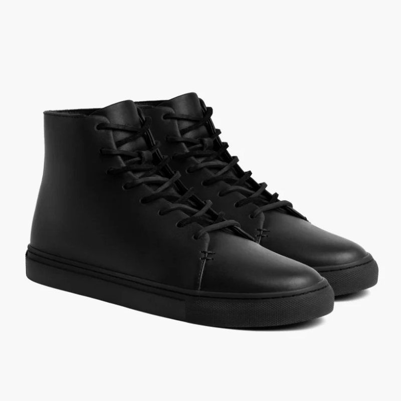 Opp France Men’s High Top Lace-up Simple Leather Casual Shoes Black Vachetta