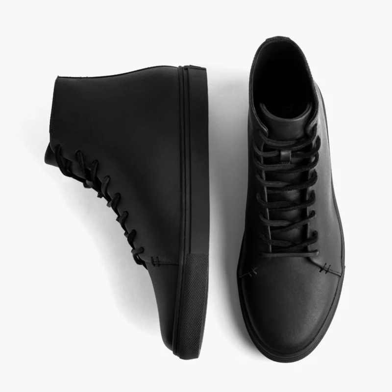 Opp France Men’s High Top Lace-up Simple Leather Casual Shoes Black Vachetta