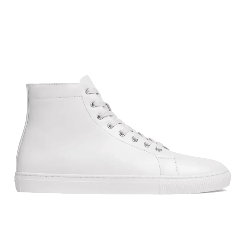 opp france Men’s High Top Lace-up Simple Leather Casual Shoes White
