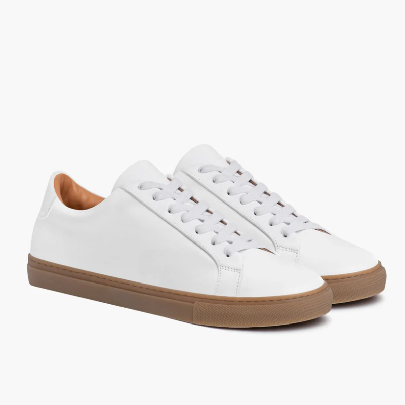Opp France Men’s Lace-up Simple Soft Leather Casual Shoes White