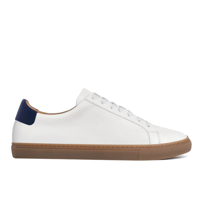 opp france Men’s Lace-up Simple Soft Leather Casual Shoes White x Navy