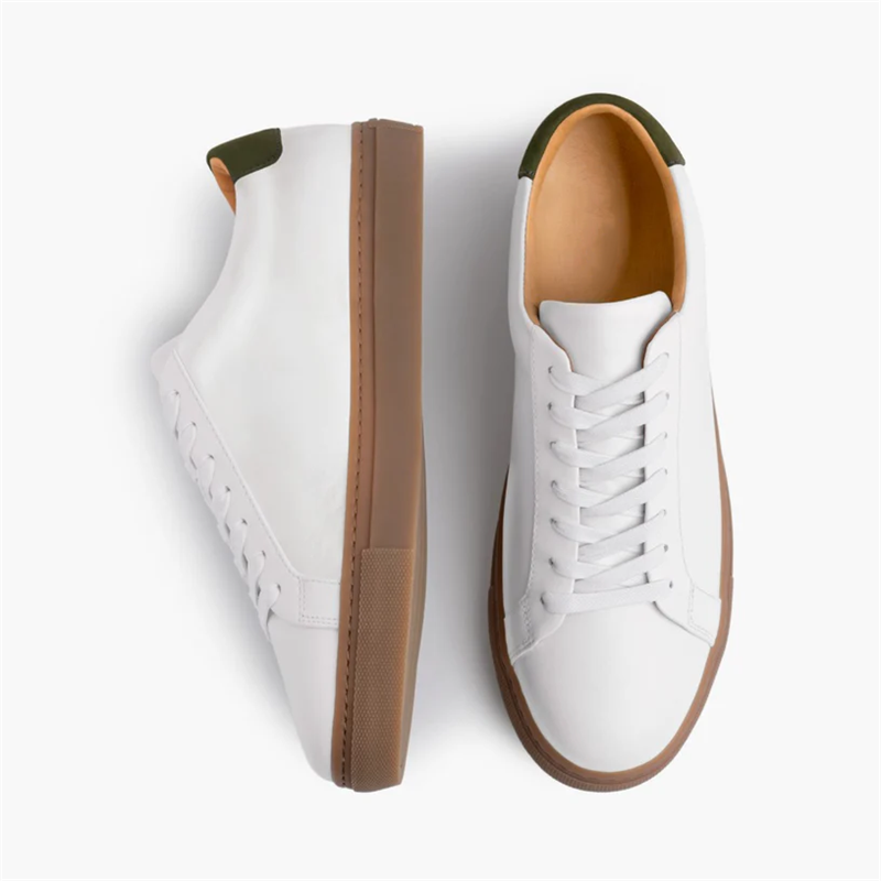 Opp France Men’s Lace-up Simple Soft Leather Casual Shoes White X Green
